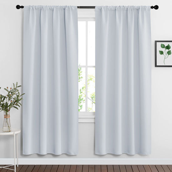 Picture of RYB HOME Room Darkening Curtains Bedroom Window Draperies Sunlight Shades Panels for Kid's Room Dining Room,42 inch Wide x 72 inch Long, Grayish White