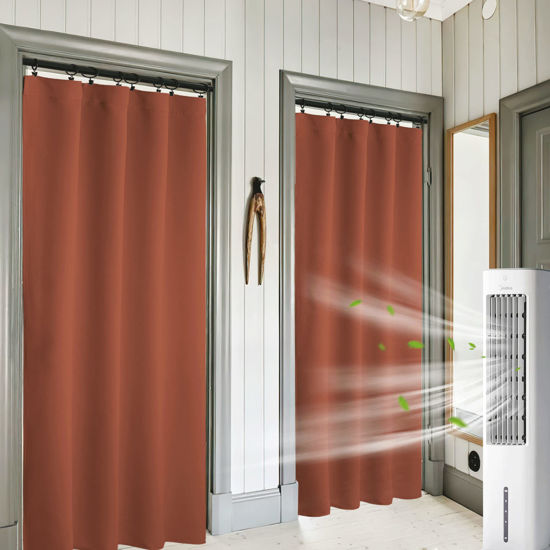 Picture of RYB HOME Orange Window Curtains 84 inches Length, Energy Efficient Rod Pocket Drapes Privacy Covers for Sliding Door Home Office, W42 x L84 inch, 2 Panels, Burnt Orange