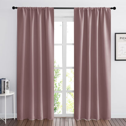 Picture of RYB HOME Living Room Curtains Blackout - Light Block Energy Efficiency Small Window Treatment Drapes for Kitchen Dining Patio Sliding Door Farmhouse Decor, W 70 x L 84inch, Dusty Rose, 2 Panels