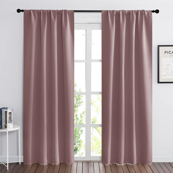 Picture of RYB HOME Living Room Curtains Blackout - Light Block Energy Efficiency Small Window Treatment Drapes for Kitchen Dining Patio Sliding Door Farmhouse Decor, W 70 x L 84inch, Dusty Rose, 2 Panels