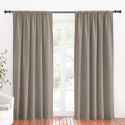 Picture of RYB HOME Room Darkening Curtains for Bedroom, Thermal Insulated Noise Reducing Window Drapes Farmhouse Decor for Living Room Dining Room, W70 x L84 inch, 2 Panels, Sand