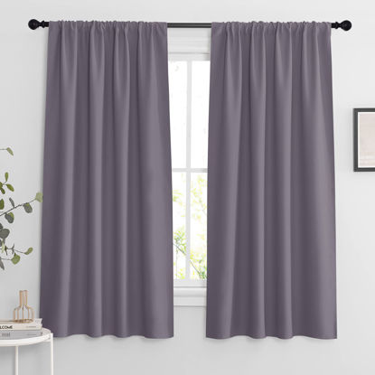 Picture of RYB HOME Bedroom Curtains Blackout - Light Block Energy Efficiency Small Window Treatment Drapes for Kitchen Dining Baby Nursery Morden Decor, W 42 x L 63 inch, Greyish Purple, 2 Panels