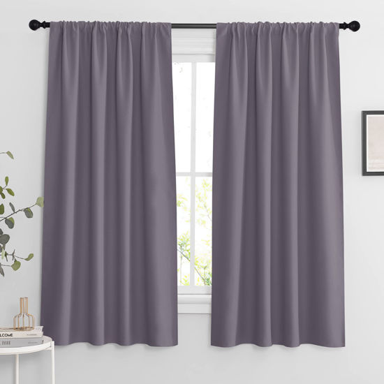 Picture of RYB HOME Bedroom Curtains Blackout - Light Block Energy Efficiency Small Window Treatment Drapes for Kitchen Dining Baby Nursery Morden Decor, W 42 x L 63 inch, Greyish Purple, 2 Panels