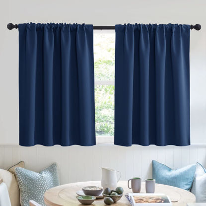 Picture of RYB HOME Bathroom Curtains Privacy - Blackout Curtains Small Window Short Drapes for Kitchen Bedroom Living Room Kids Nursery Room RV, W 52 x L 36 inch per Panel, Navy, 2 Pcs