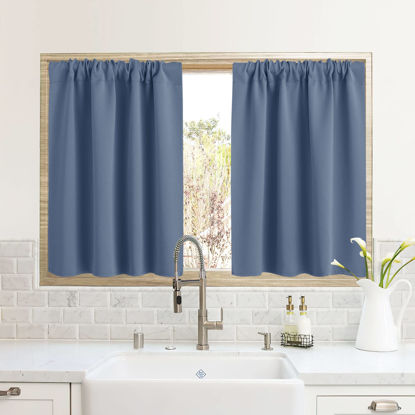 Picture of RYB HOME RV Camper Door Window Curtains -Blackout Privacy Curtains & Drapes for Bathroom Bedroom Kitchen Portable Travel Trailer Small Window Decor, W 34 x L 24, Stone Blue, 2 Panels