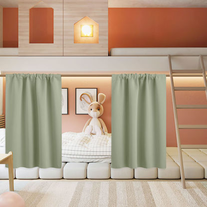 Picture of RYB HOME Small Curtains for Bathroom Windows, Blackout Blinds Shades for Bedroom Dorm Storage Cabinet Door Basement Farmhouse Decor, W 34 x L 36 inches, Sage Green, 2 Panels