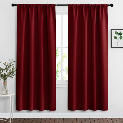 Picture of RYB HOME Red Curtains Blackout Window Covering Light Blocking UV Protection Draperies Window Treatments Shades for Babys' Room Nursery, 42 Wide by 72 Long, Burgundy Red, Set of 2