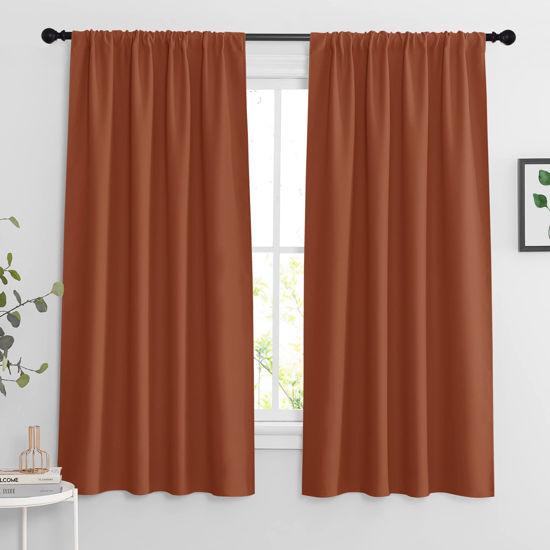 Picture of RYB HOME Blackout Curtains for Living Room, All Lights Blocking Rod Pocket Design Thermal Insulated Privacy Curtains Draperies for Bedroom Guest Room Playroom, W 42 x L 63 inch, 2 Panels, Burnt Orange
