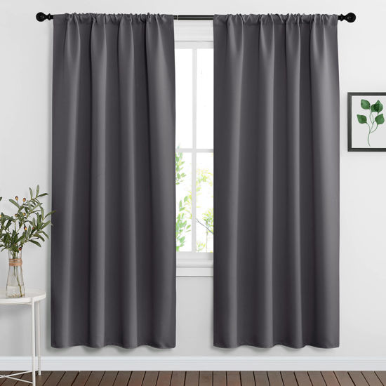 Picture of RYB HOME Living Room Blackout Curtains Gray (42 Width by 72 Length, Grey, 2 Pieces) Window Covering Rod Pocket Top Slot Curtain Panels Privacy Protect Light UV Block for Kids Room Nursery