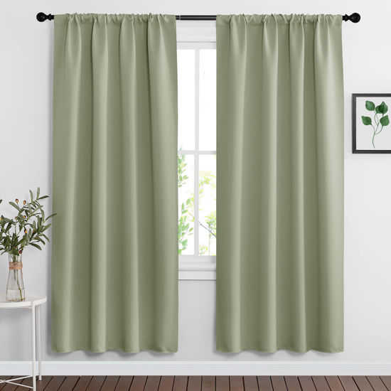 Picture of RYB HOME Sage Green 72 inch Curtains for Living Room, Blackout Window Drapes Light Blocking and Noise Reducing Panels for Boys Bedroom Nursery, W 42 x L 72 inchs, Set of 2, Sage Green