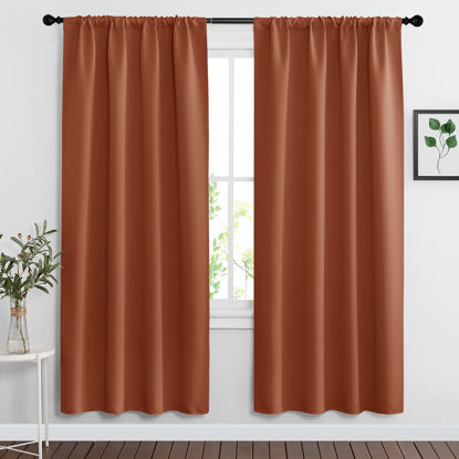 Picture of RYB HOME Blackout Curtains for Living Room, All Lights Blocking Rod Pocket Design Thermal Insulated Privacy Curtains Draperies for Bedroom Guest Room Playroom, W 42 x L 72 inch, 2 Panels, Burnt Orange