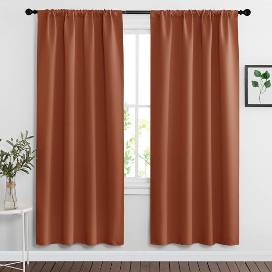 Picture of RYB HOME Blackout Curtains for Living Room, All Lights Blocking Rod Pocket Design Thermal Insulated Privacy Curtains Draperies for Bedroom Guest Room Playroom, W 42 x L 72 inch, 2 Panels, Burnt Orange