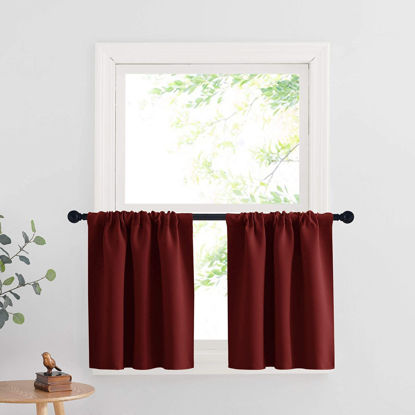 Picture of RYB HOME Short Curtains for Bathroom - Half Window Kitchen Curtains, Insulated Drapes Blackout Curtain Panels for Bedroom/Living Room, W 29 x L 24 inches Each Panel, Burgundy Red, 2 Panels