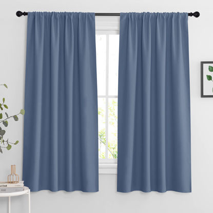 Picture of RYB HOME Blackout Curtains 63 inches Long - Energy Saving Insulation Large Window Curtain Blinds for Bedroom Living Room Dining Basement Home Office, W 62 x L 63 per Panel, Stone Blue, 2 Pcs
