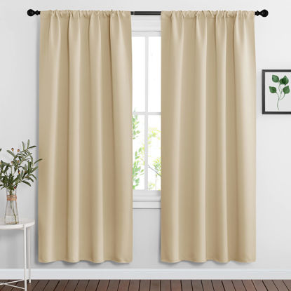 Picture of RYB HOME Blackout Shades Curtains Window Dressing (Width 42 by Height 72 in, Biscotti Beige, 2 Pcs) Energy Saving Curtain Draperies Soft Solid Polyester for Kitchen Bedroom