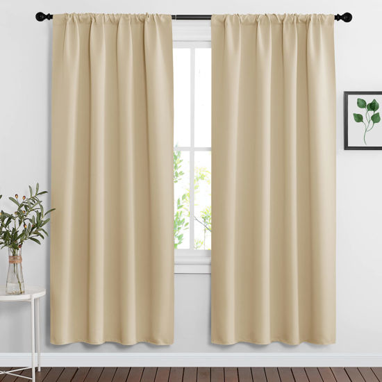 Picture of RYB HOME Blackout Shades Curtains Window Dressing (Width 42 by Height 72 in, Biscotti Beige, 2 Pcs) Energy Saving Curtain Draperies Soft Solid Polyester for Kitchen Bedroom
