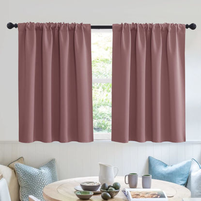 Picture of RYB HOME Small Curtains Blackout - Privacy Energy Efficiency Mini Curtains for Kids Bedroom RV Camper Windows Trailer Bathroom Kitchen Cabinet Window Tiers, W 29 x L 30, Dusty Rose, 2 Panels