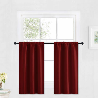 Picture of RYB HOME Bathroom Window Curtains - Super Soft Blackout Privacy Curtains for Girl Nursery Bedroom Basement Garege Workshop Kitchen Dining Living Room, W 29 x L 30, Burgundy Red, 2 Pcs