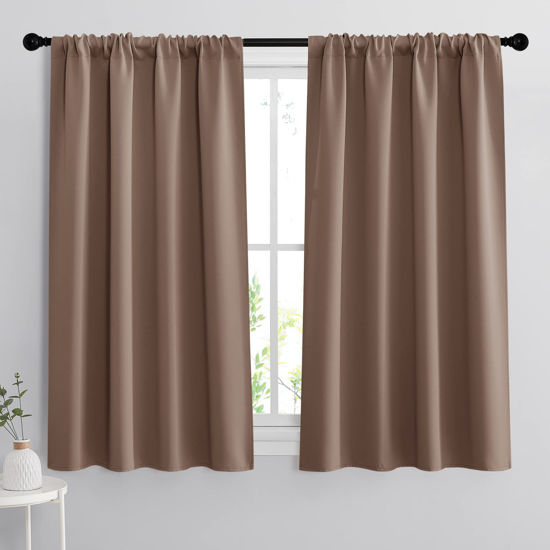 Picture of RYB HOME Blackout Curtains for Bedroom - Heavy Duty Thermal Insulated Curtains Balance Summer Heat and Winter Cold for Shift Worker Nursery, W 42 x L 54 inch, Mocha, 2 Panels