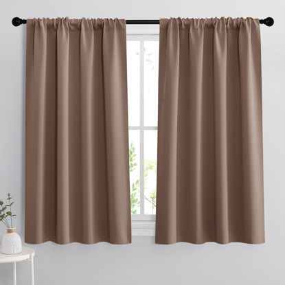 Picture of RYB HOME Bedroom Balckout Curtains - Small Window Decoration Solid Insulated Drapes Energy Efficiency Drapes for Kitchen Home Office Dining, Width 42 x Length 45 inch, Mocha, 2 Panels