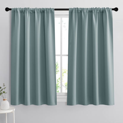 Picture of RYB HOME Small Window Blackout Curtains for Bathroom - Privacy Room Darkening Curtains Drapese Rod Pocket Energy Smart Decor for Kitchen Bedroom, 42 inches Wide x 54 inches Long, Dusty Blue, 1 Pair
