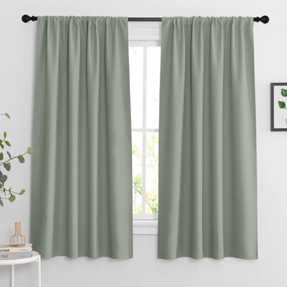 Picture of RYB HOME Bedroom Curtains Blackout - Light Block Energy Efficiency Small Window Treatment Drapes for Kitchen Dining Baby Nursery Morden Decor, W 42 x L 63 inch, Sea Green, 2 Panels