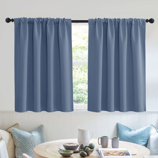 Picture of RYB HOME Blackout Curtains for Small Window - Thermal Insulated Noise Reducing Energy Efficiency Small Window Decor for Closet Basement Cafe, 52 inches Wide x 36 inches Long, Stone Blue, 1 Pair