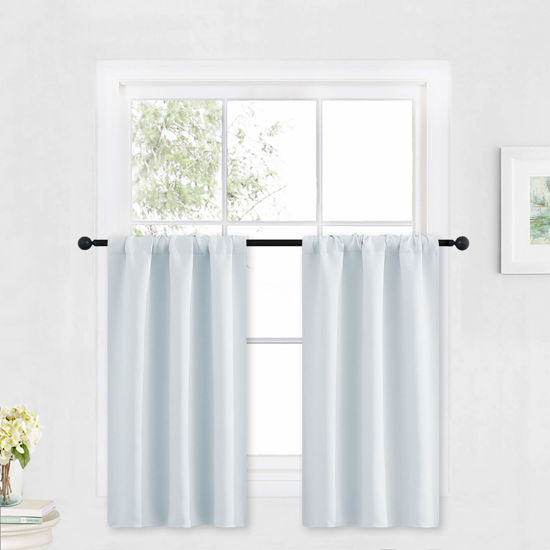 Picture of RYB HOME Half Window Curtains for Kids Nursery, Privacy Room Darkening Curtain Tiers for Window Heavyt Duty Short Drapes for Bathroom Basement Studio, Width 29 x Length 30 inches, Greyish White