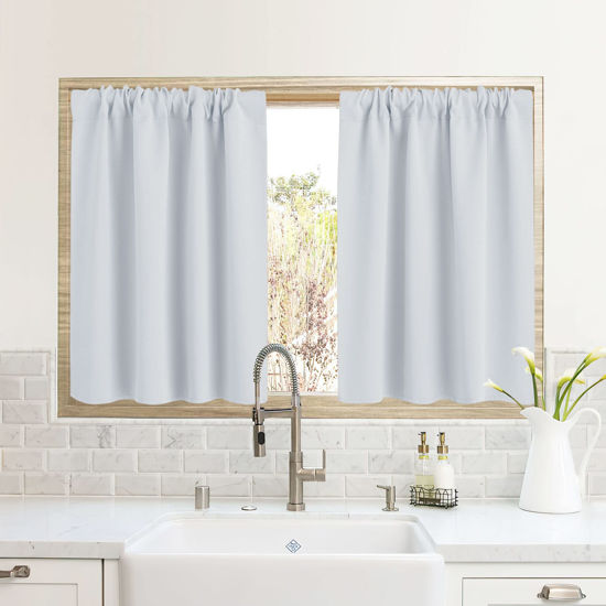 Picture of RYB HOME RV Camper Door Window Curtains -Blackout Privacy Curtains & Drapes for Bathroom Bedroom Kitchen Portable Travel Trailer Small Window Decor, W 34 x L 24, Greyish White, 2 Panels