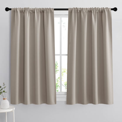 Picture of RYB HOME Small Window Curtains for Kitchen, Thermal Insulated Privacy Shades Chic Home Decoration for Basement Bathroom Door Window, Width 42 x Length 54 inch, 2 Panels, Sand