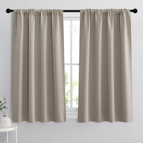 Picture of RYB HOME Small Window Curtains for Kitchen, Thermal Insulated Privacy Shades Chic Home Decoration for Basement Bathroom Door Window, Width 42 x Length 54 inch, 2 Panels, Sand