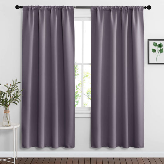 Picture of RYB HOME Living Room Curtains Blackout - Light Block Energy Efficiency Small Window Treatment Drapes for Kitchen Dining Baby Nursery Farmhouse Decor, W 42 x L 72 inch, Greyish Purple, 2 Panels