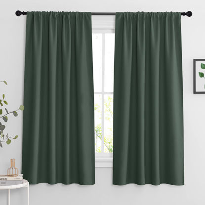Picture of RYB HOME Living Room Curtains 63 inch Length 2 Panels Set, Thermal Insulated Privacy Window Drapes Rod Pocket Design All Lights Blocking for Bedroom Studio, W 42 x L 63 inch, Dark Green