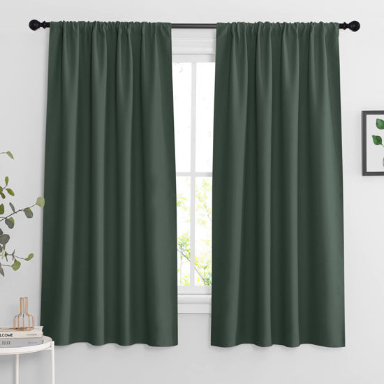 Picture of RYB HOME Living Room Curtains 63 inch Length 2 Panels Set, Thermal Insulated Privacy Window Drapes Rod Pocket Design All Lights Blocking for Bedroom Studio, W 42 x L 63 inch, Dark Green