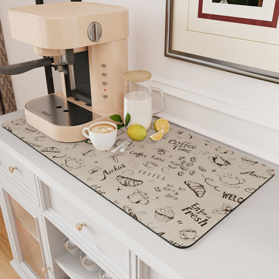 Picture of AMOAMI-Coffee Mat Hide Stain Rubber Backed Absorbent Dish Drying Mat for Kitchen Counter-Coffee Bar Accessories Fit Under Coffee Maker Coffee Machine Coffee Pot Espresso Machine (17X31.5,MILK TEA)