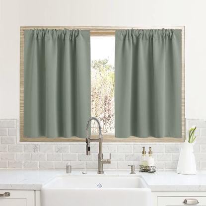 Picture of RYB HOME Blackout Curtains for Small Window - Thermal Insulated Privacy Curtains Shades for Kitchen Bathroom Cafe Dorm Loft, W 29 x L 45 inch per Panels, Sea Green, 2 Pcs