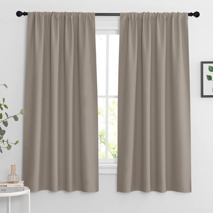 Picture of RYB HOME Blackout Curtains 63 inches Long - Energy Saving Insulation Large Window Curtain Blinds for Bedroom Living Room Dining Basement Home Office, W 62 x L 63 per Panel, Sand, 2 Pcs