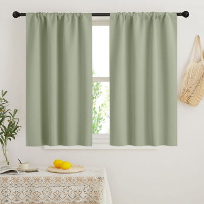 Picture of RYB HOME Small Window Curtains Blackout - Privacy Energy Saving Insulating Curtains Blinds for Bedroom Bathroom Basement Kids Nursery Kitchen, W 34 x L 48 inches, Sage Green, 2 Panels