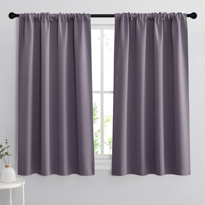 Picture of RYB HOME Bedroom Curtains Blackout - Light Block Energy Efficiency Small Window Treatment Drapes for Kitchen Dining Baby Nursery Morden Decor, W 42 x L 54 inch, Greyish Purple, 2 Panels