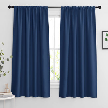 Picture of RYB HOME Blackout Curtains 63 inches Long - Energy Saving Insulation Large Window Curtain Blinds for Bedroom Living Room Dining Basement Home Office, W 62 x L 63 per Panel, Navy Blue, 2 Pcs