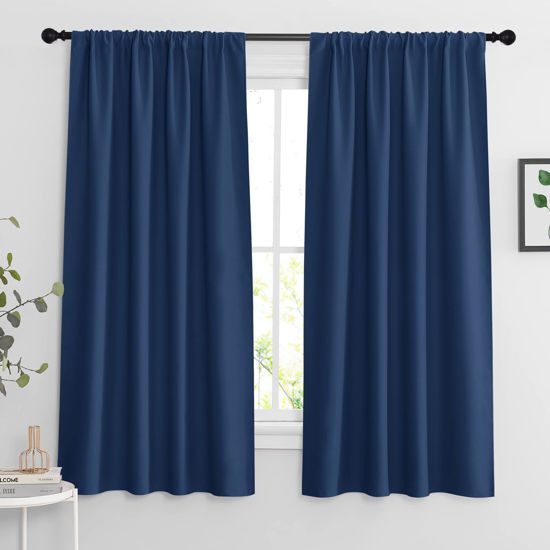 Picture of RYB HOME Blackout Curtains 63 inches Long - Energy Saving Insulation Large Window Curtain Blinds for Bedroom Living Room Dining Basement Home Office, W 62 x L 63 per Panel, Navy Blue, 2 Pcs