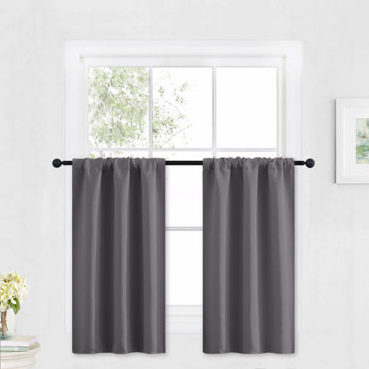 Picture of RYB HOME Blackout Tier Curtains for Kitchen, Solid Half Window Curtain Tiers for Bedroom Energy Saving Privacy Shade for RV Camper Bathroom Basement, Width 29 x Length 30 inches, Grey, 2 Pieces
