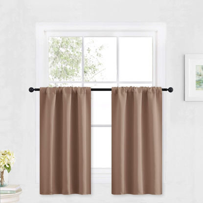 Picture of RYB HOME Small Window Curtains - Light Block Privacy Portable Curtains for Bedroom Kitchen Cabinet Kid Basement RV Curtains, Wide 29 x Long 36 per Panel, Mocha, 2 Pcs(Adult)
