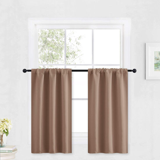 Picture of RYB HOME Small Window Curtains - Light Block Privacy Portable Curtains for Bedroom Kitchen Cabinet Kid Basement RV Curtains, Wide 29 x Long 36 per Panel, Mocha, 2 Pcs(Adult)