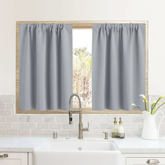 Picture of RYB HOME RV Camper Door Window Curtains -Blackout Privacy Curtains & Drapes for Bathroom Bedroom Kitchen Portable Travel Trailer Small Window Decor, W 34 x L 24, Silver Grey, 2 Panels