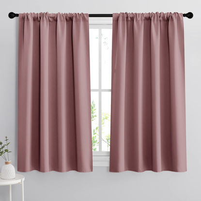 Picture of RYB HOME Bedroom Curtains Blackout - Light Block Energy Efficiency Small Window Treatment Drapes for Kitchen Dining Baby Nursery Morden Decor, W 42 x L 54 inch, Dusty Rose, 2 Panels