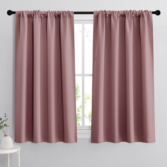 Picture of RYB HOME Blackout Curtains for Bedroom - Thermal Insulating Privacy Window Curtains for Kids Nursey Dining Bathroom Home Office Decor, Width 42 x Length 45 inches, Dusty Rose, 2 Panels