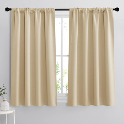 Picture of RYB HOME Room Darkening Curtains Small Window Treatment Blackout Draperies Decorate Window for Bedroom Living Room Study Room Loft, W 42 x L 54, Biscotti Beige, 2 Pcs