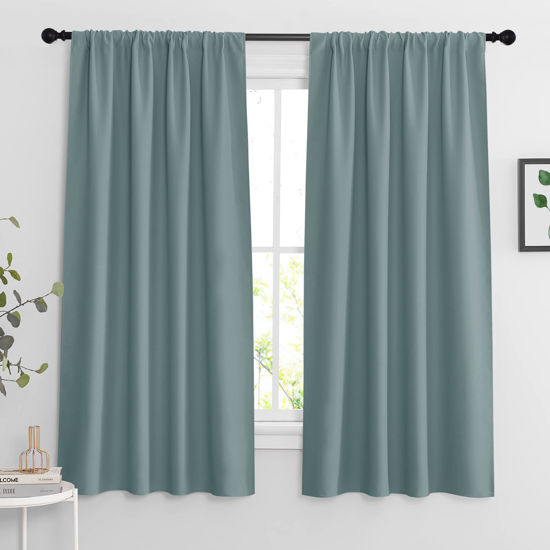 Picture of RYB HOME Blue Bedroom Curtains Room Darkening, Thermal Insulated Privacy Living Room Curtains Bathroom Window Drapes with Rod Pocket Design, W 42 x L 63 inch, Set of 2, Dusty Blue