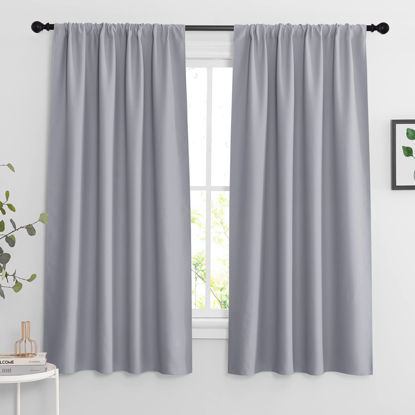 Picture of RYB HOME Blackout Curtains 63 inches Long - Energy Saving Insulation Large Window Curtain Blinds for Bedroom Living Room Dining Basement Home Office, W 62 x L 63 per Panel, Silver Grey, 2 Pcs
